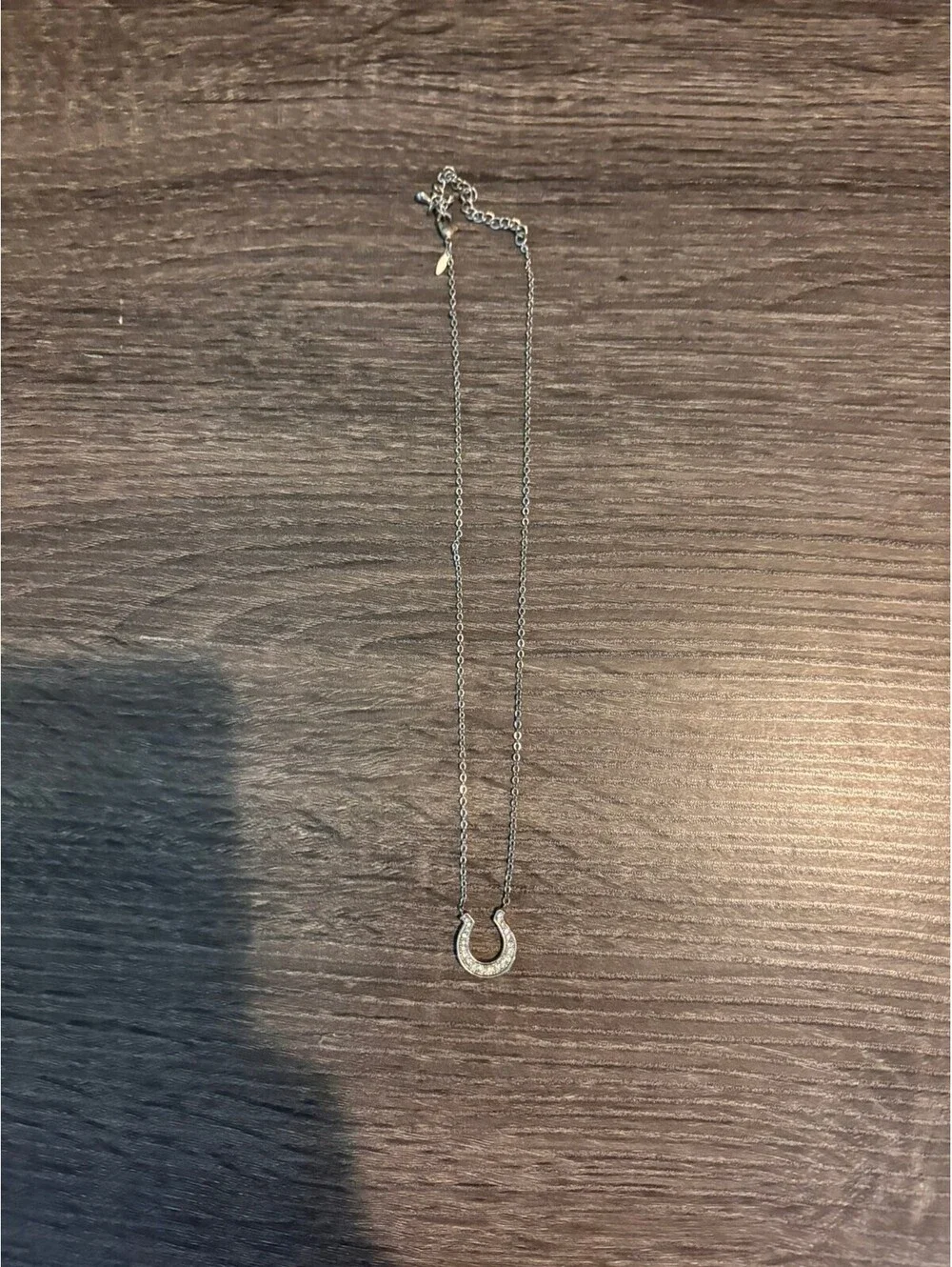 Silver Horseshoe Pendant Necklace with Rhinestones